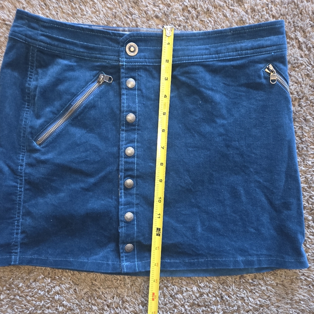 Kuhl Corduroy Mini Skirt 4 Blue Teal Asymmetric Snap Zip Pocket Stretch Gorpcore - Picture 9 of 10